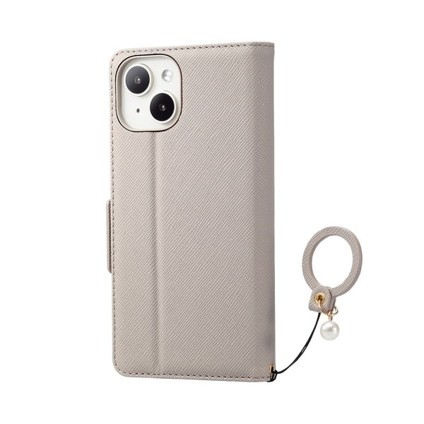 ELECOM エレコム PM-A23APLFJM2GB iPhone 15 ﾚｻﾞｰｹｰｽ 手帳型 磁石付き ﾘﾝｸﾞ付き &Me ｸﾞﾚｰｼﾞｭ【キャンセル不可・北海道沖縄離島配送不可】