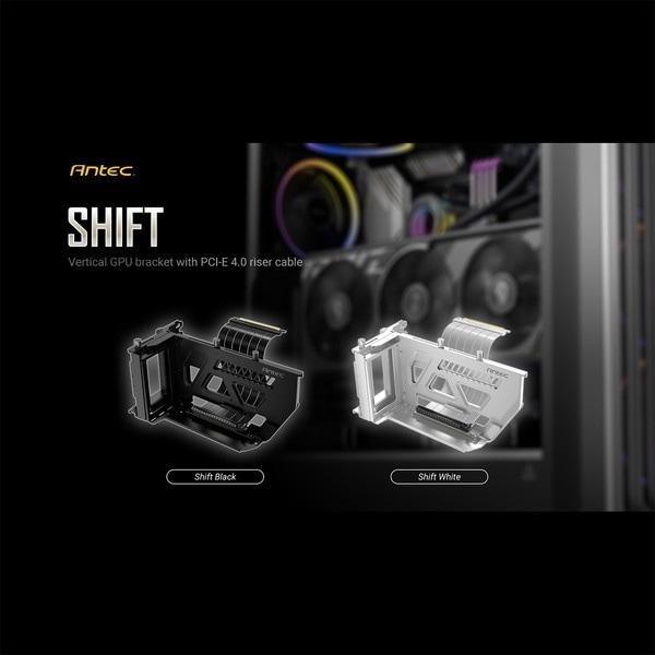 Antec グラフィックカード用ブラケット＋ライザーケーブル SHIFT Black AT-ARCVB-BK190-PCIE4-RTX40 可動式 縦置き RTX4090 PCIe4.0 対応 ブラック 【キャンセル不可・北海道沖縄離島配送不可】